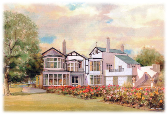 Elm Lodge circa 1980 Watercolour by John Holloway